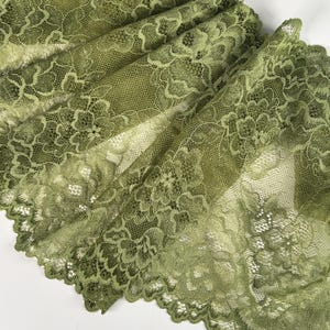 Verde Muse - Premium Nylon Stretch Lace by the Yard| Floral Stretch Lace in Moss Green| Lace for DIY Bra Sewing Projects | 24 cm/9inch