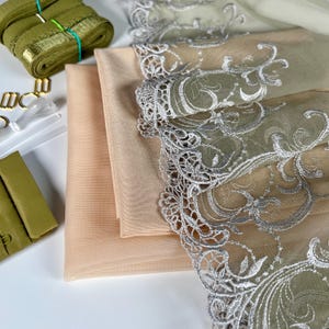 Silver Sonnet  Bra Making Kit | Embroidered Tulle Lace Non Stretch | Bra Sewing |  Bra Kit | Bralette DYI Kit | Lace and Mesh Bra Making