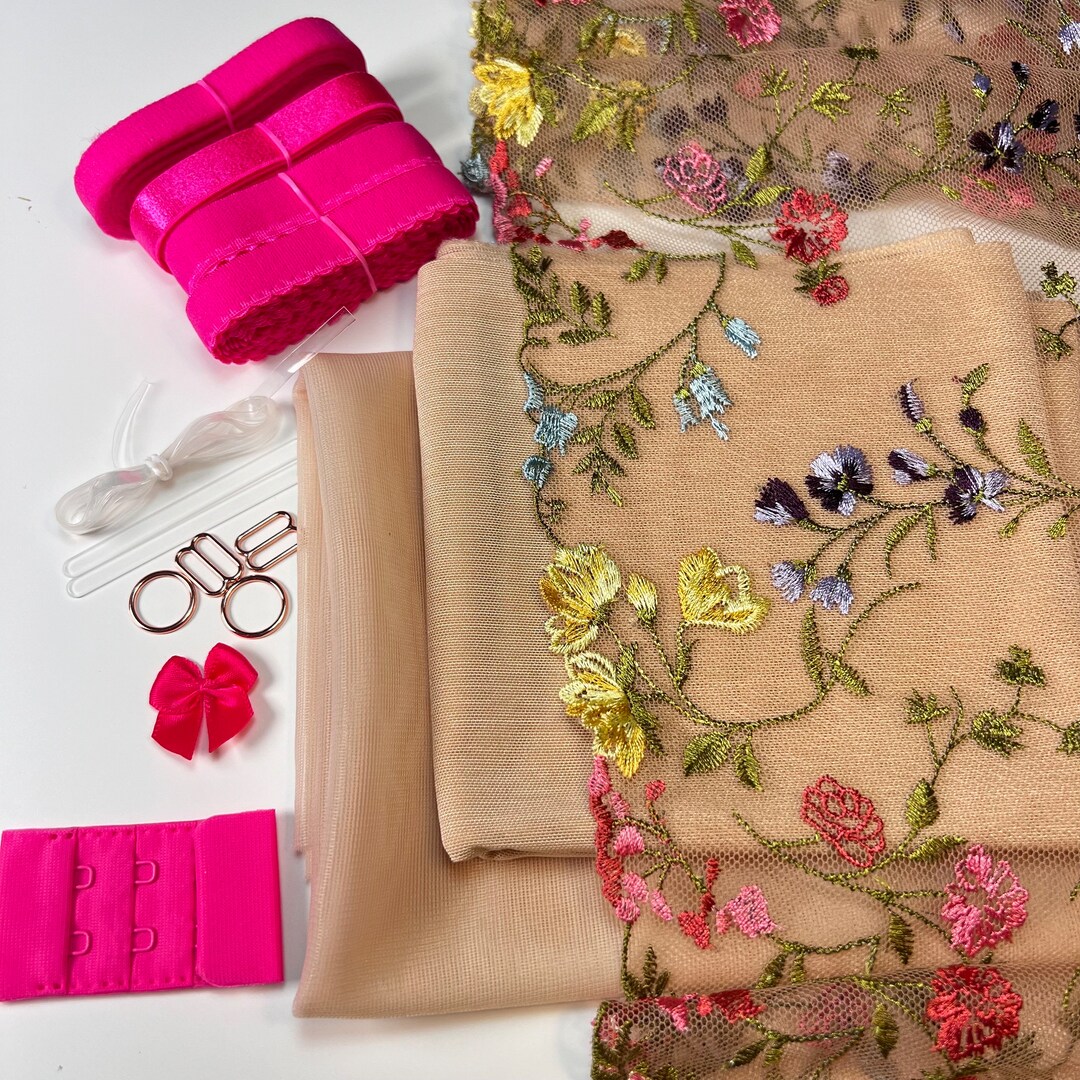 Bra Making Kit | Embroidered Tulle Lace Bra Kit | Bra Sewing Kit ...