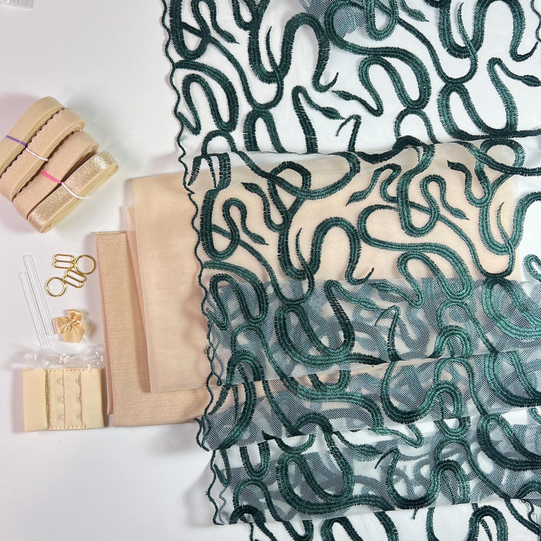 Bra Making Kit | Non Stretch Lace Bra Kit | Bra Sewing Kit | Beige Base ...