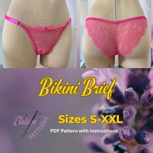 Ładny slip – wykrój na majtki bikini z niskim stanem w formacie PDF | Rozmiary S–XXL | Wykrój na bieliznę z elastycznej koronki | Natychmiastowe pobranie