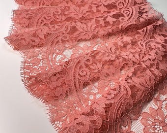 3m long - Pastel Coral Eyelash Lace | Lace 3 m long | Lace for Sewing | Lace for| Chantilly Lace Trim | 8.5 inch | 21cm wide | Non Stretch