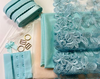 Seafoam Bloom Bra Making Kit | Embroidered Tulle Lace Non Stretch | Bra Sewing |  Bra Kit | Bralette DYI Kit | Lace and Mesh Bra Making