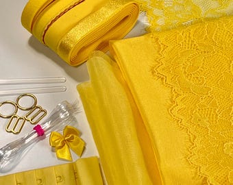 Sunny Yellow Bra Making Kit | Stretch Lace Bra Kit | Bra Sewing Kit | Warm Yellow Bra Kit | Bralette Kit | Bra Kit | Lace and Mesh Bra kit