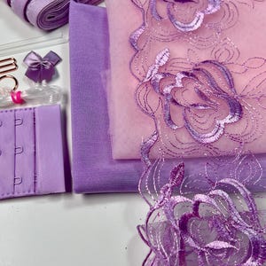 Bra Making Kit | Embroidered Tulle Lace Bra Kit | Bra Sewing Kit | Lilac Bra Kit | Bralette DYI Kit | Bra Kit | Lace and Mesh Bra Making Kit