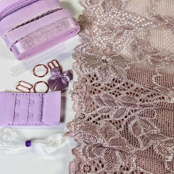 Kit fai da te per lingerie – Kit da cucito per reggiseno e slip in pizzo elasticizzato / S–XXL / Crea il tuo completo intimo / Kit di pizzo, elastici e ferramenta