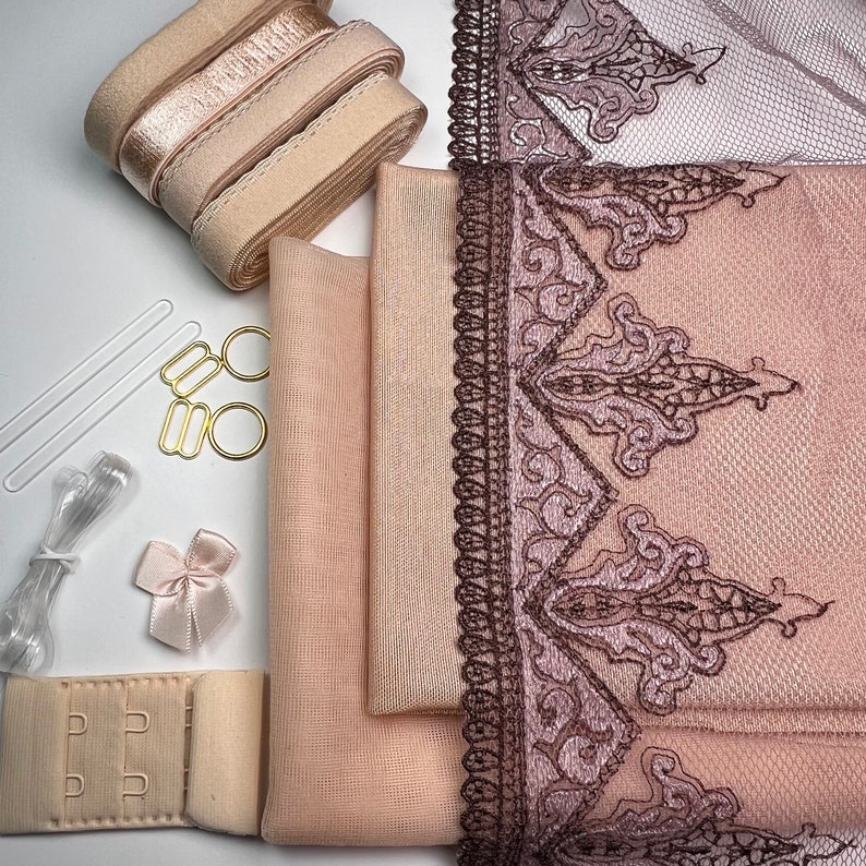 Bra Making Kit Embroidered Tulle Lace Bra Kit Bra Sewing Kit Beige Base