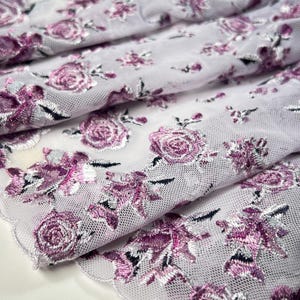Plum Rose Embroidered Tulle Lace | Embroidery Lace | Lace trim by yard | Lace for Sewing | Lace for DIY Bra | Non stretch lace