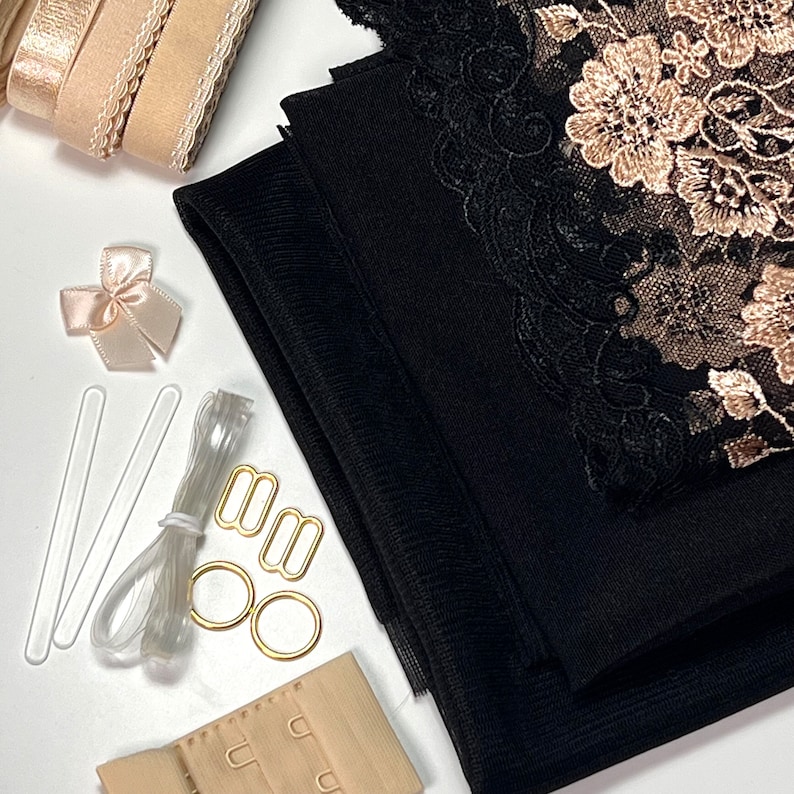 Bra Making Kit Embroidered Tulle Lace Bra Kit Bra Sewing Kit Black Base