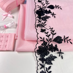 Bra Making Kit | Embroidered Tulle Lace Bra Kit | Bra Sewing Kit | Pink Bra Kit | Bralette DYI Kit | Bra Kit | Lace and Mesh Bra Making Kit