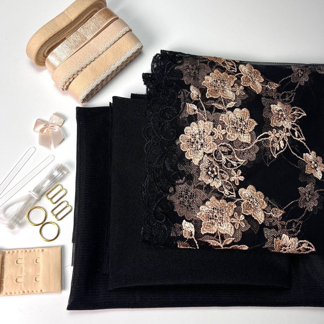 Bra Making Kit Embroidered Tulle Lace Bra Kit Bra Sewing Kit Black Base