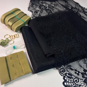 Bra Making Kit | Stretch Lace Bra Kit | Bra Sewing Kit | Black Bra Kit | Bralette DYI Kit | Bra Kit | Lace and Mesh Bra Making Kit