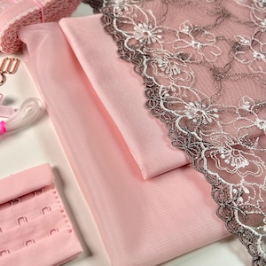 Bra Making Kit | Embroidered Tulle Bra Kit | Bra Sewing Kit | Pink Bra Kit | Bralette DYI Kit | Bra Kit | Lace and Mesh Bra Making Kit