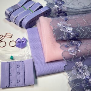 Lavender Bloom Bra Making Kit | Embroidered Tulle Lace Non Stretch | Bra Sewing |  Bra Kit | Bralette DYI Kit | Lace and Mesh Bra Making
