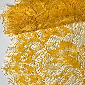3m - Hot Yellow Eyelash Lace | Pastel Colour| Lace 3 m | Lace for Sewing | Extra wide lace | Chantilly Lace Trim |19 inch/48cm | Non Stretch