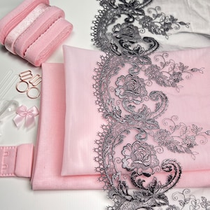 Bra Making Kit | Embroidered Tulle Lace Bra Kit | Bra Sewing Kit | Pink Bra Kit | Bralette DYI Kit | Bra Kit | Lace and Mesh Bra Making Kit
