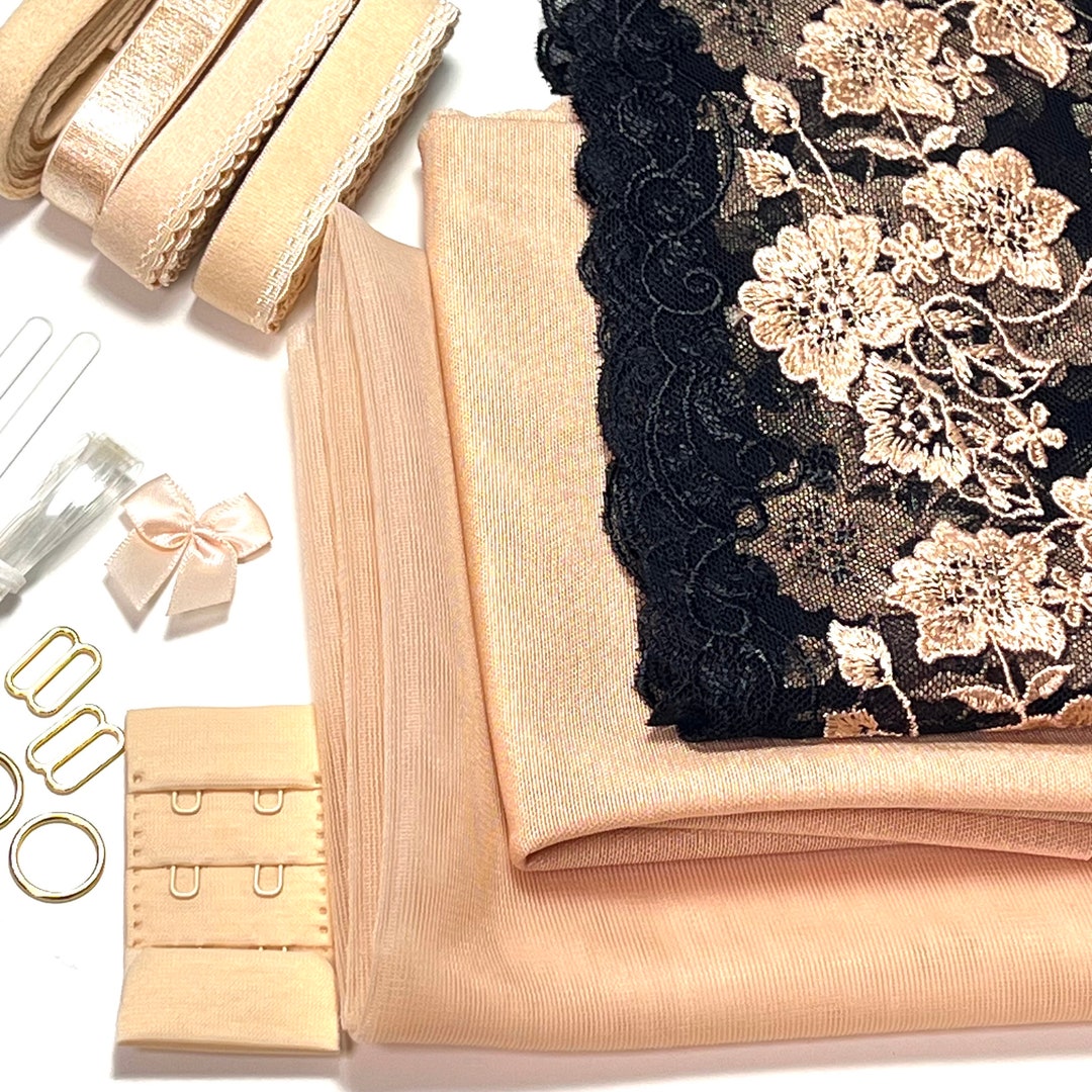 Bra Making Kit Embroidered Tulle Lace Bra Kit Bra Sewing Kit Beige Base