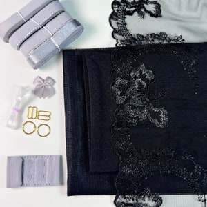 Bra Making Kit | Embroidered Tulle Lace Bra Kit | Bra Sewing Kit | Black Bra Kit | Bralette DYI Kit | Bra Kit | Lace and Mesh Bra Making Kit