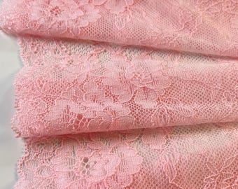Baby Pink Stretch Lace | Delicate Lace | Lace trim by yard | Lace for Sewing |  | Stretch  Lace  | 9inch | 23cm  wide trim