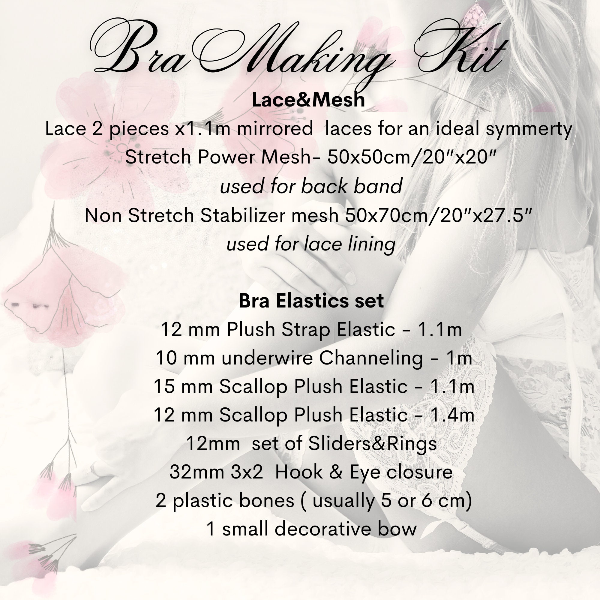 Bra Making Kit Embroidered Tulle Lace Bra Kit Bra Sewing Kit Beige Base