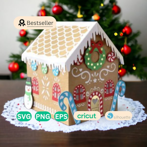 Diy 3D Gingerbread House Luminary SVG PNG EPS, Christmas Lantern Template, Paper Lantern, Kids Crafts, Cricut Bundle, Cut File, Light Box