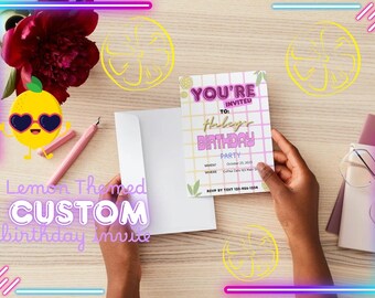Neon Lemon CUSTOM birthday invite - Digital 80's 90's Kids Teens Lemonade