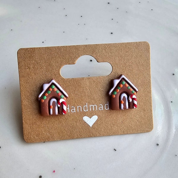 Gingerbread House Stud Earrings | Christmas Clay Stud Earrings | Polymer Clay Stud Earrings | Holiday Jewelry