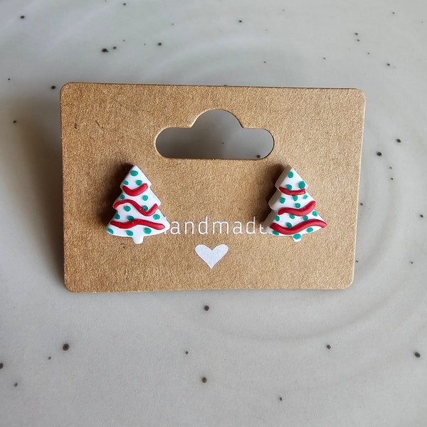 Christmas Tree Cake Stud Earrings | Christmas Clay Stud Earrings | Polymer Clay Stud Earrings | Holiday Jewelry