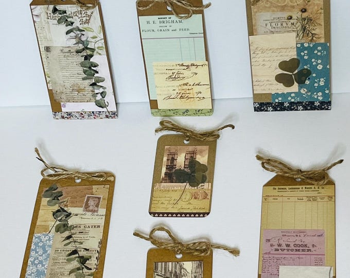 7 Handmade Junk Journal Ephemera Tags - Etsy
