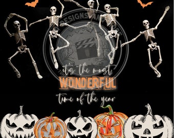 Tanzende Halloween Skelette Becher Wrap Sublimation, 20 Unzen Skinny Straight Tumbler Design digitaler Download PNG Instant DIGITAL ONLY