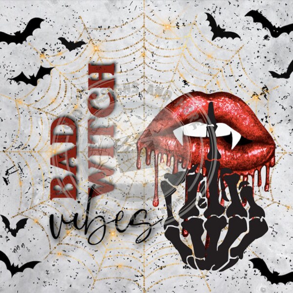 Bad Witch Vibes Tumbler Wrap Sublimation, 20oz Skinny Straight Tumbler Design Digital Download PNG Instant DIGITAL ONLY