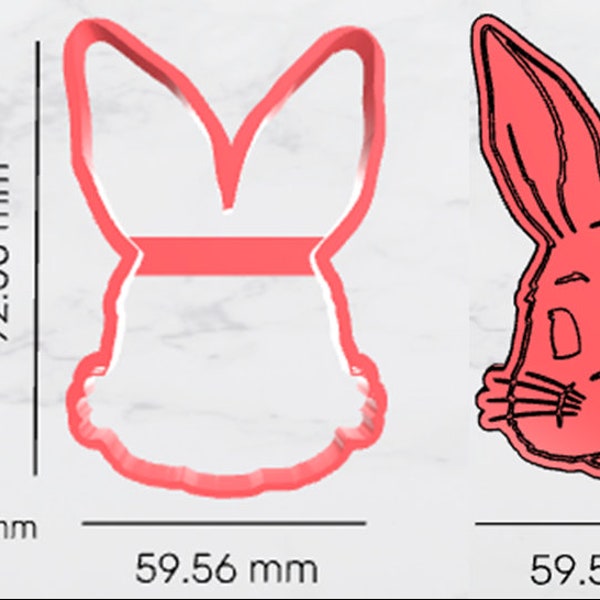 Digitale STL-bestanden 92mm Bunny Face cookie/fondant/klei cutter & debosser/outbosser - 3D printen FILE DOWNLOAD alleen