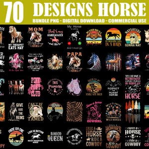 70 Designs Horse PNG Bundle, Western Horse Png, Boho Wild Horse Png, Animal Farm Png, Cute Horse Png, Horse Quotes Png, Commercial Use