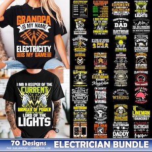 70 Designs Electrician Bundle Png, Electrician Png, Electrician Quotes Png, Retro Electrician Png, Vintage Electrician Png, Commercial Use