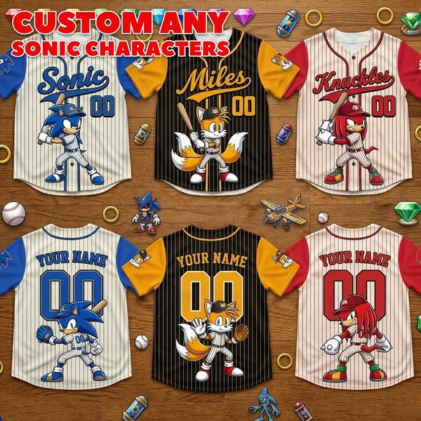 Custom Sonic the Hedgehog Baseball Jersey, Personalized Sonic Baseball Jersey, Baseball Team Matching Outfit, Sonic Birthday Jersey Gifts