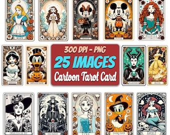 25 Designs Cartoon Tarot Card Bundle Png, Princesses Tarot Card Png, Villains Tarot Card Png, Cartoon Characters Png, Cartoon Movies Png