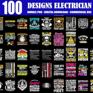 100 Designs Electrician Bundle Png, Electrician Png, Electrician Quotes Png, Retro Electrician Png, Vintage Electrician Png, Commercial Use
