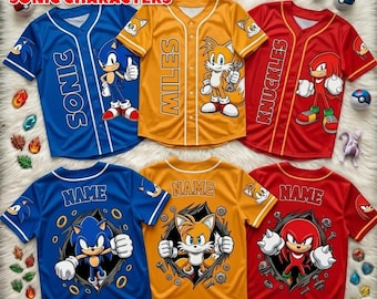 Custom Sonic the Hedgehog Baseball Jersey, Personalized Sonic Baseball Jersey, Baseball Team Matching Outfit, Sonic Birthday Jersey Gift