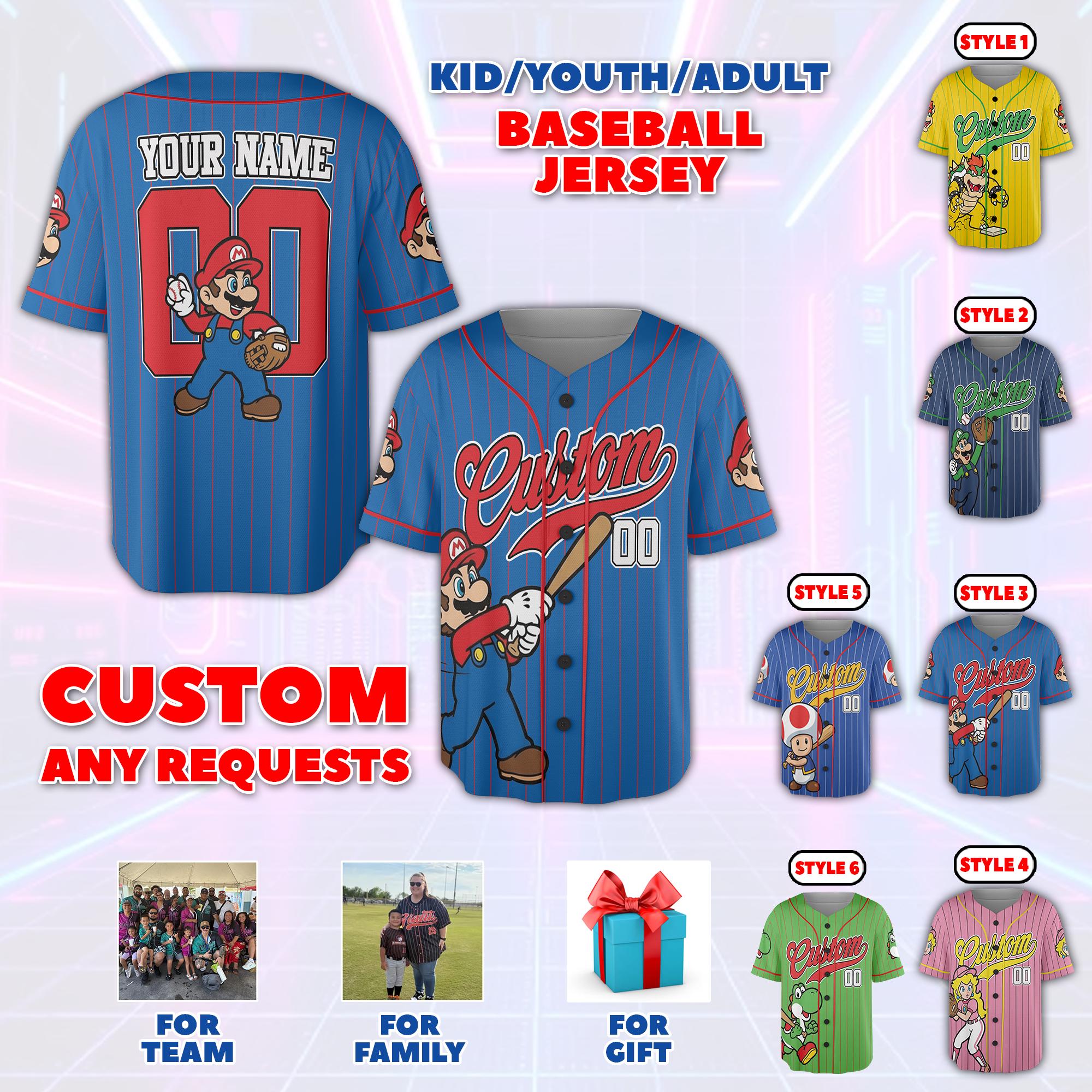Custom Super Mario Characters Baseball Jersey, Custom Super Mario