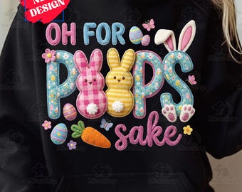 Oh For Peeps Sake Png, Latch Hook Yarn Easter Day Png, Easter Bunny Crochet Png, Coquette Pink Rabbit Faux Yarn Easter Png, Commercial Use
