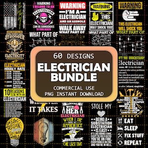 60 Electrician Png Bundle, Electrician Png, Electrician Quotes Png, Electrician Cricut png, Electrician Png, Instant Download