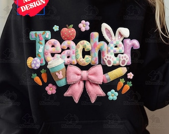 Coquette Pink Pencil Faux Yarn Easter Day Png, Latch Hook Yarn Bow Teacher Easter Day Png, Easter Bow Teacher Crochet Png, Commercial Use
