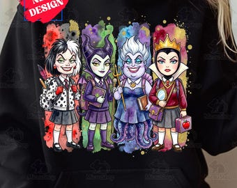 Colorful Villains School Png, Watercolor School Villains Characters Png, School Villains Movies Png, Back To School Png, Digital Download