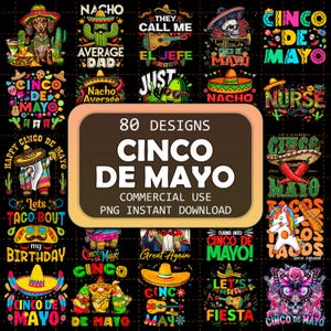 80 Cinco De Mayo Png Bundle, Mexican Party Png, Let&#39;s Fiesta Png, Mexico Tequila Png, Tacos Png, Nachos Hat, Sublimation Design Download