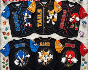 Custom Sonic the Hedgehog Baseball Jersey, Personalized Sonic Baseball Jersey, Baseball Team Matching Outfit, Sonic Birthday Jersey Gift