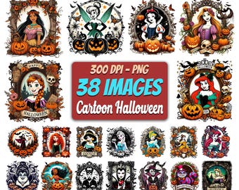38 Designs Cartoon Halloween Bundle Png, Princesses Halloween Png, Villains Halloween  Png, Movie Characters Png, Retro Movie Halloween Png