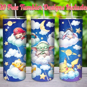 Stripfiguren 20oz magere beker png, cartoon Sweet Dream wrap png, slaperige cartoon wrap png, schattige slapende cartoon beker png