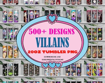 500+ Designs Bösewicht Charaktere Bundle 20 Unzen Skinny Tumbler Png, Bösewichte Wrap Png, Cartoon Filme Tumbler Png, Cartoon Png, digitaler Download
