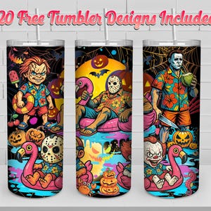Summer Horror Killer 20oz Skinny Tumbler Wrap Png, Horror Characters Tumbler Png, Horror Movies Wrap Png, Halloween Horror Wrap Png
