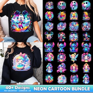 40+ Designs Neon Cartoon PNG Bundle, Cartoon Characters PNG, Cartoon Movies Clipart, Princess Png, Colorful Cartoon Png, Commercial Use